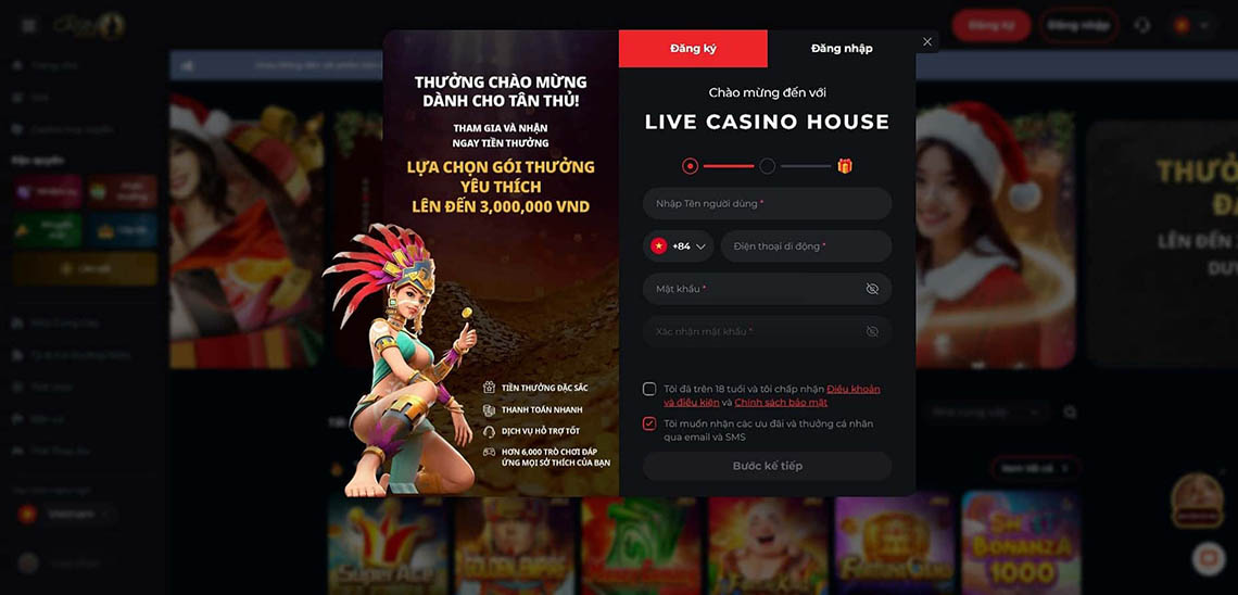 Quy trình đăng ký Live Casino House Bước hai